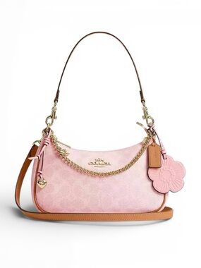 New Coach Teri Shoulder Bag Powder Pink Signature Canvas 2026 Release Limited
